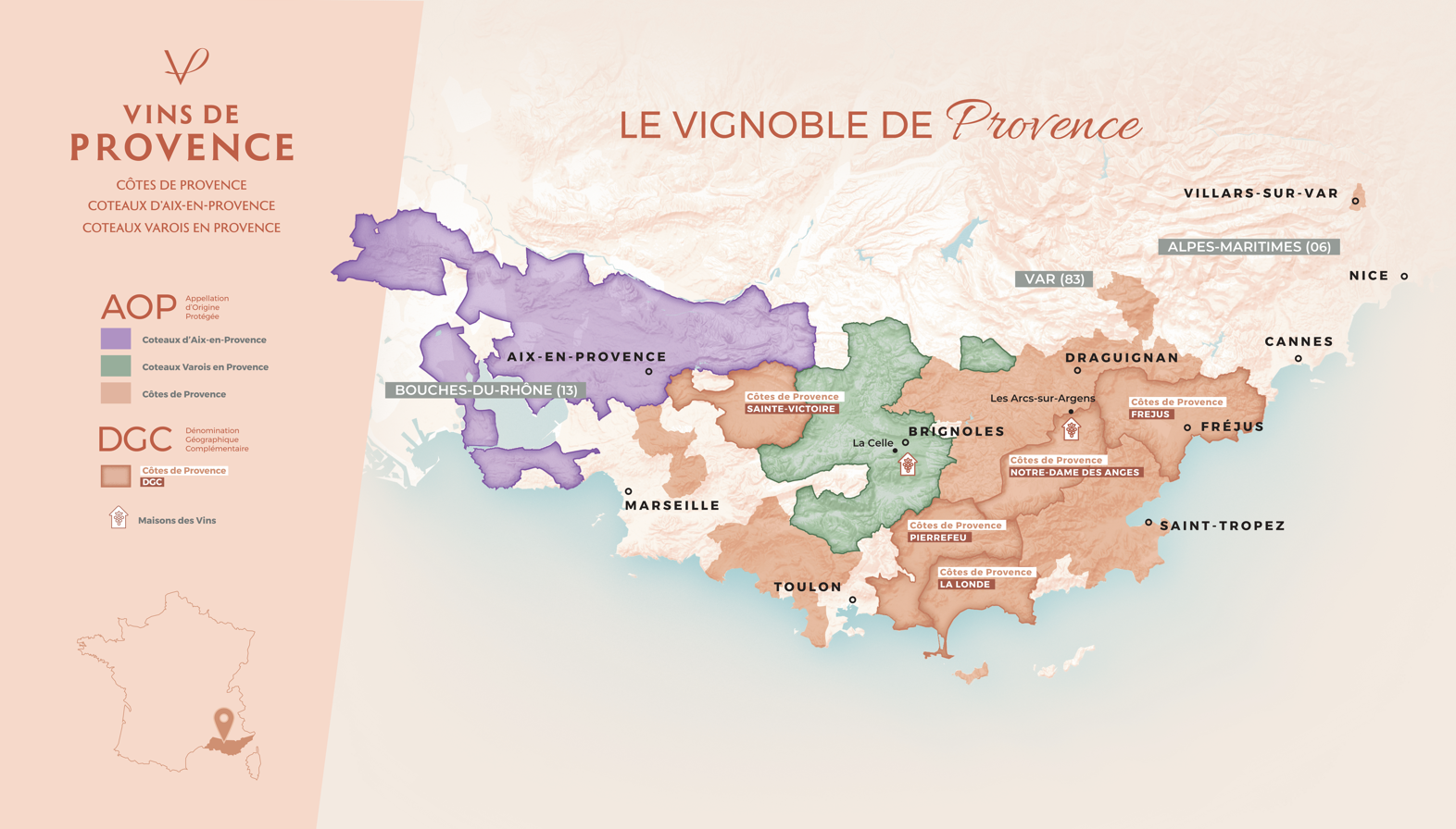 Bouteilles de vins de France devant un vignoble